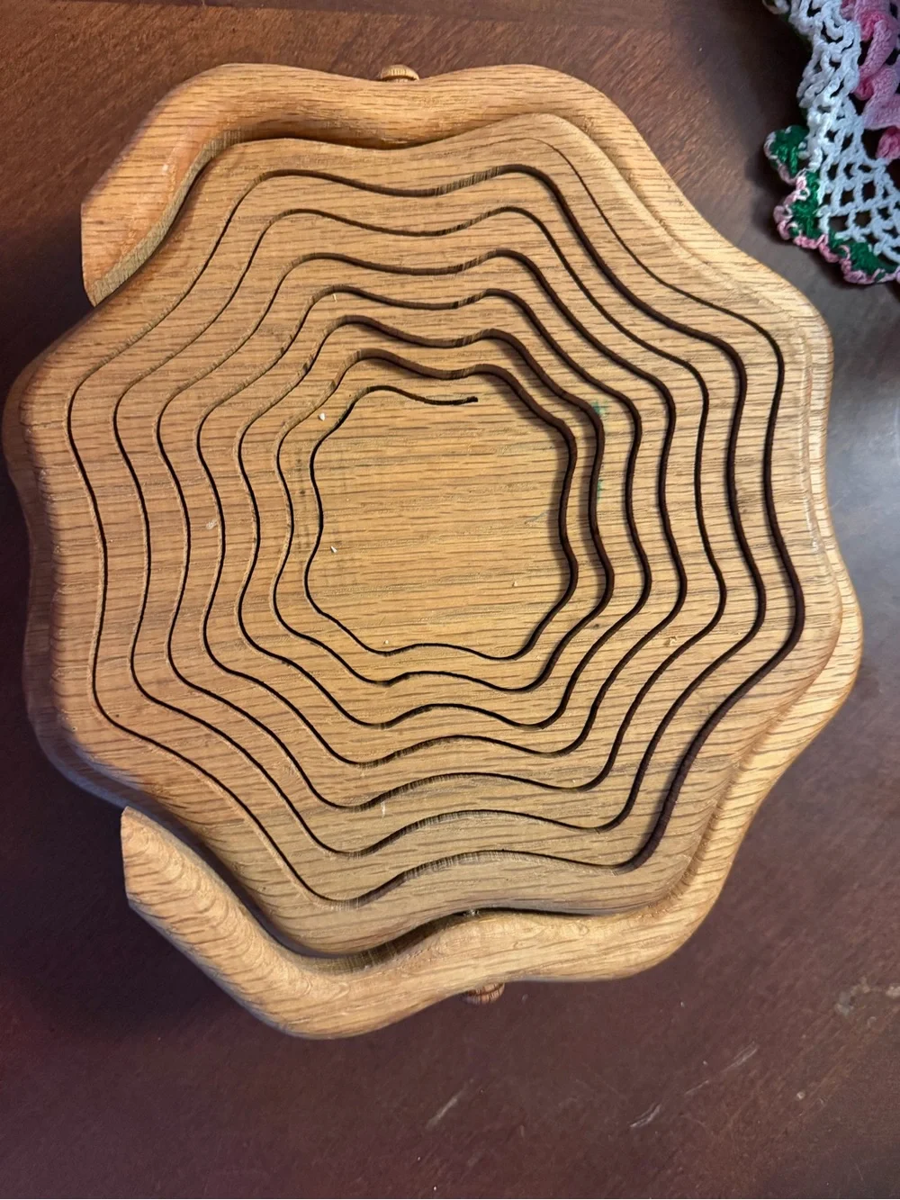 Handcrafted Wooden Nesting Basket - Light Brown that folds to trivet